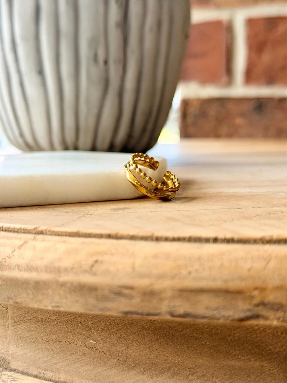 Gold Double Beaded Ring